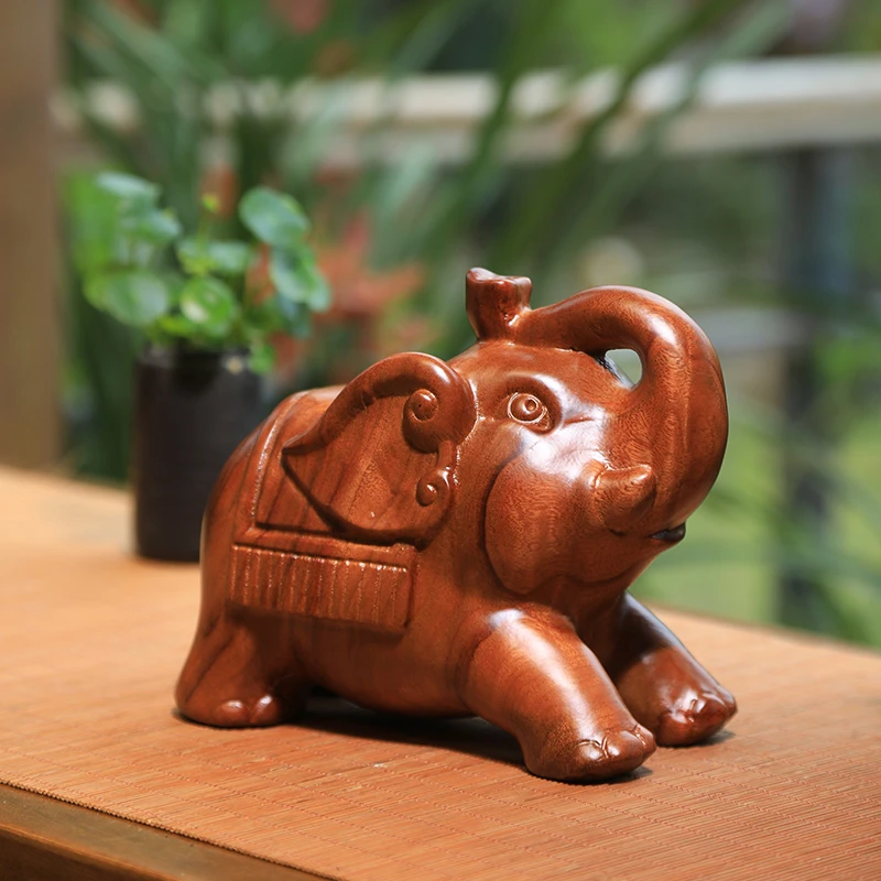 新中式实木小象摆件客厅玄关入户博古架新居开业装饰雕刻礼物摆设