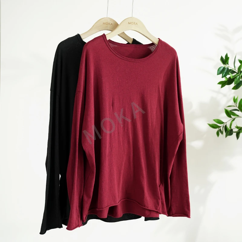 芬兰订单定织羊毛混纺落肩长袖T恤（241381）2355