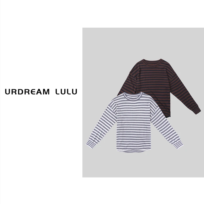 [撞色回忆录] 春季条纹休闲针织衫百搭拼接套头T恤女-PY6080