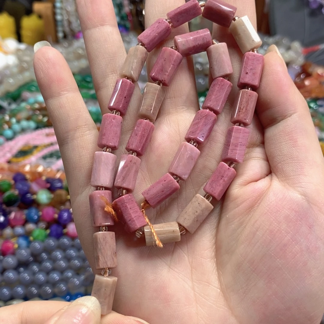 玛瑙/玉髓未镶嵌珠宝半成品红纹柱子一条卡8*12mm