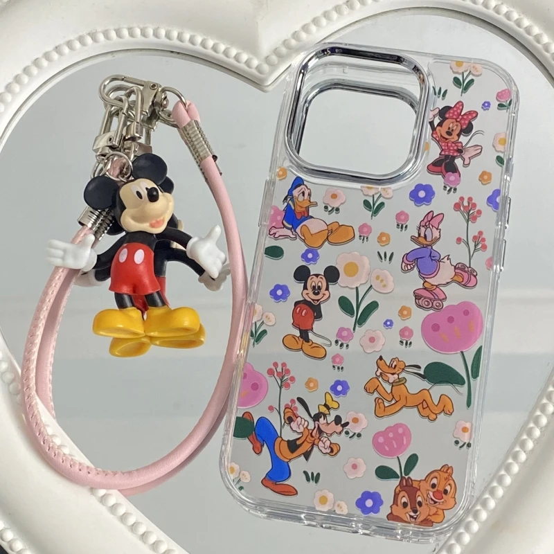 卡通镜面米奇挂件手绳适用苹果16promax手机壳华为荣耀oppovivo女