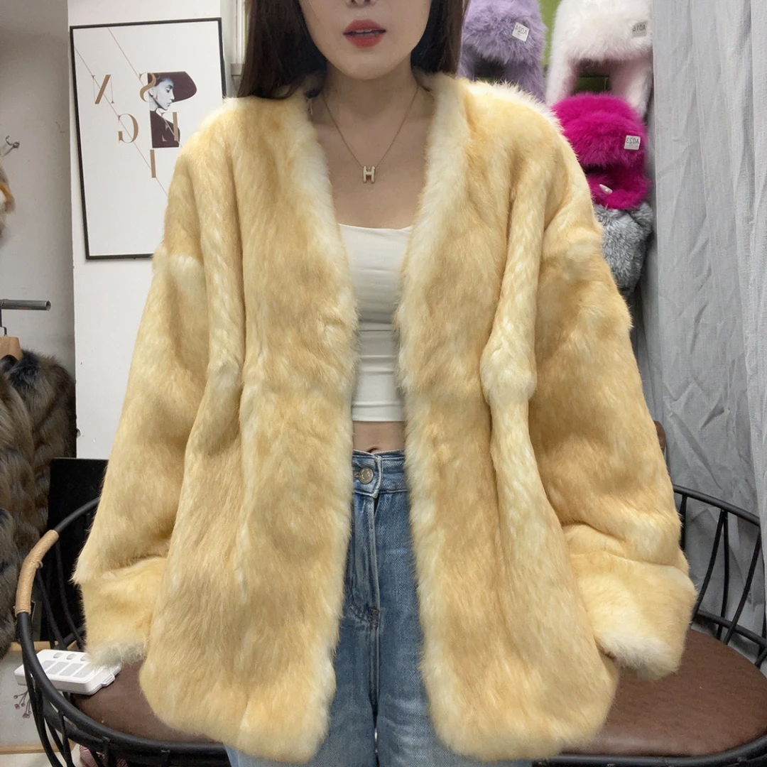 【YouMi】2024女新款兔皮毛一体时尚翻袖洋气气质百搭皮毛毛外套 ~