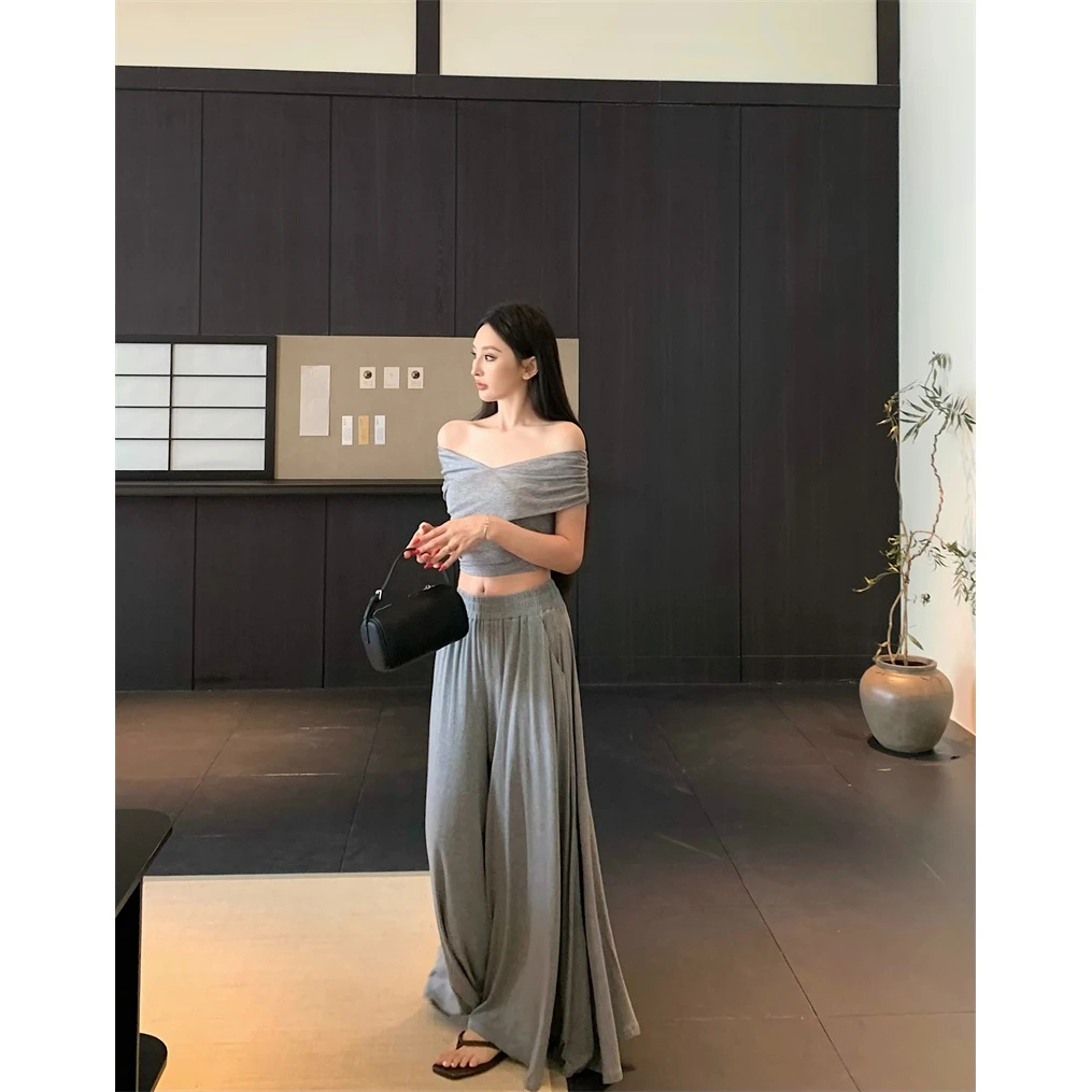 设计感复古交叉纯欲辣妹上衣裤子套装#22748