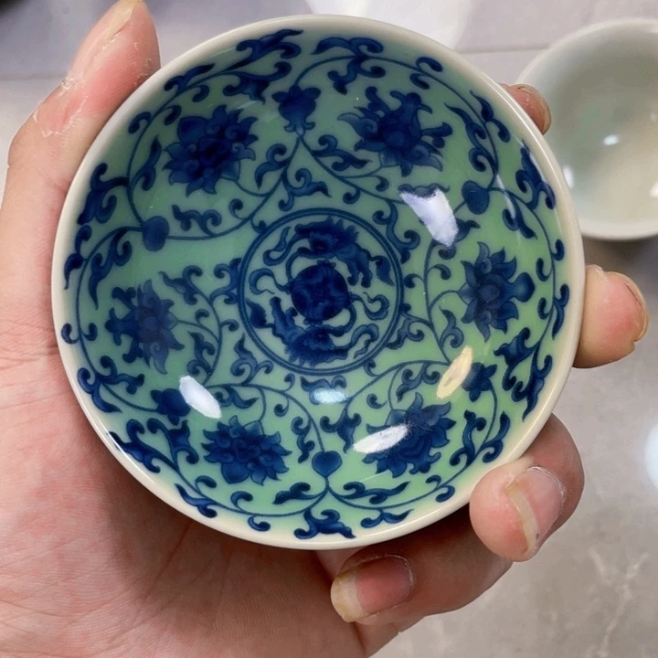 瓷片景德镇青釉青花普洱杯