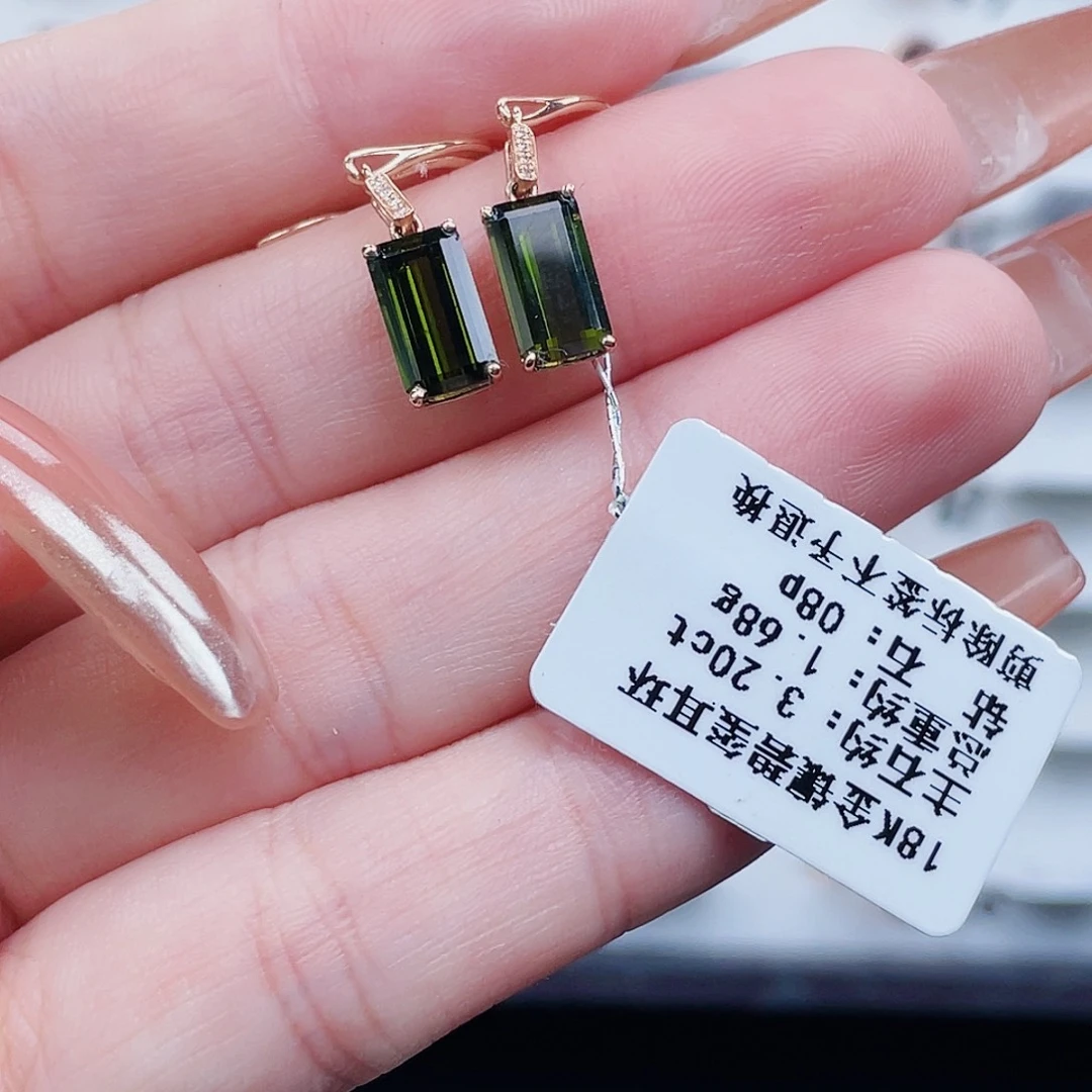 碧玺耳饰18K金镶嵌
