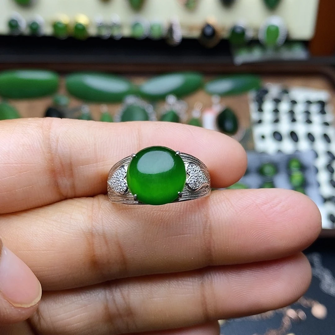 和田玉（碧玉）银S925镶嵌吊坠(不含链)混****活戒指