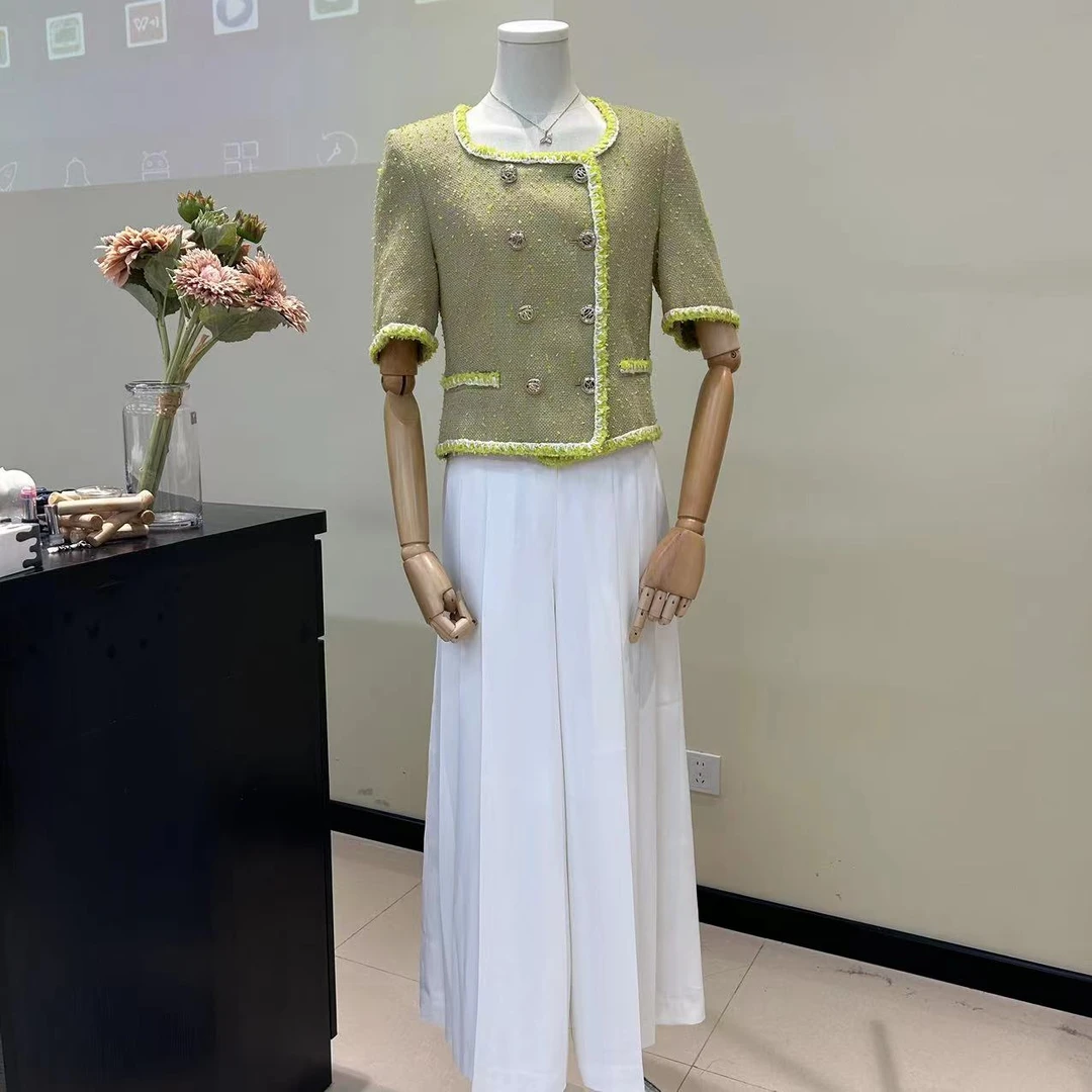 韩国小香风夏季休闲白色新款外套短款双排扣气质宋慧乔同款上衣