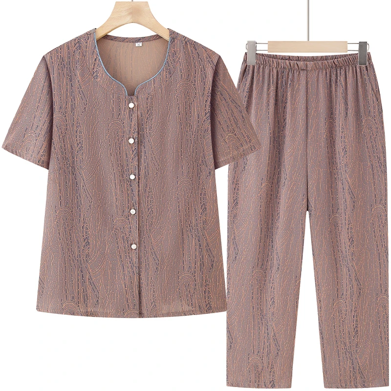 中老年人女装夏季休闲套装大码妈妈装开衫宽松上衣老人薄款两件套