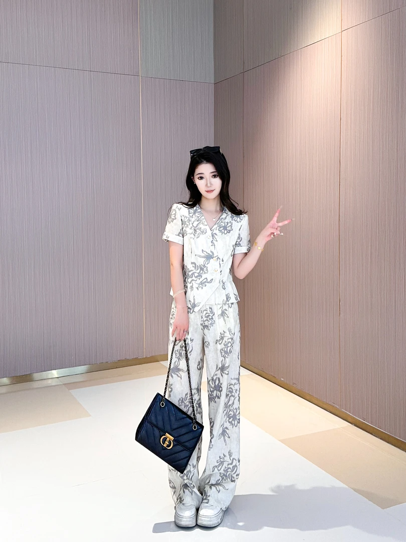 (1专属）夏季通勤轻奢风简约通勤时尚套装印花气质休闲高腰显瘦