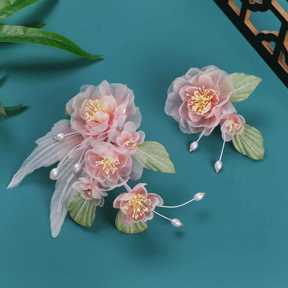 HF2607原创设计手工制作粉色清新海棠花发夹发饰汉服烫花发饰