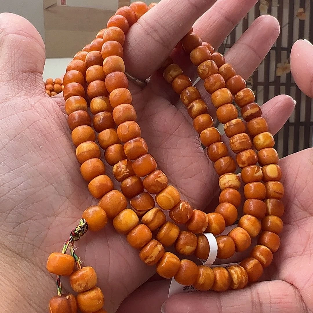 裸石琥珀未镶嵌橘皮108佛珠8mm