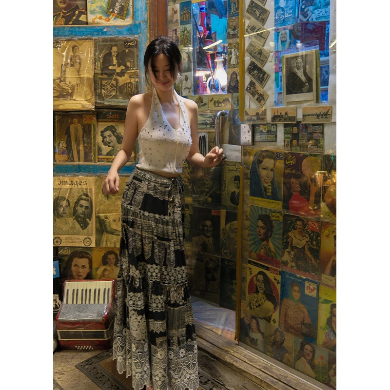 TRACYCHU日本进口棉羊毛拼蕾丝巴洛克长半裙老钱风松弛感秋冬新品