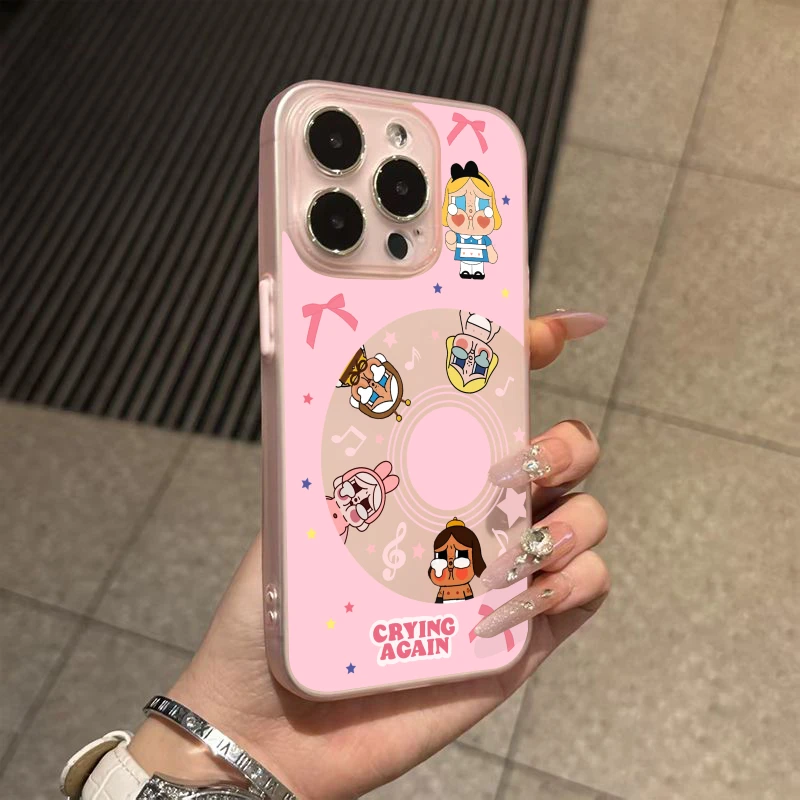 粉底彩星星哭娃音碟磨砂适用苹果16Promax手机壳iPhone15卡通14女