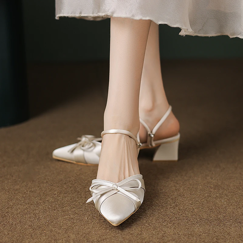 两穿仙女风凉鞋尖头法式配裙子的包头蝴蝶结半拖鞋女外穿单鞋女