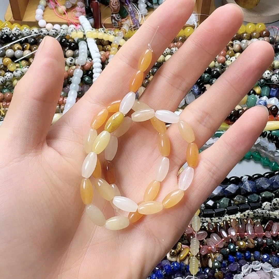 未镶嵌玛瑙/玉髓珠宝半成品6×12金丝玉米珠一条