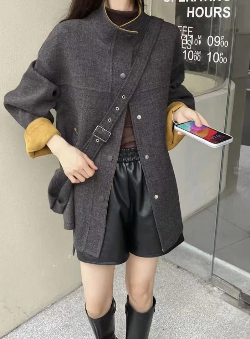 115-31002 秋冬中长款复古百搭冬季毛呢大衣外套