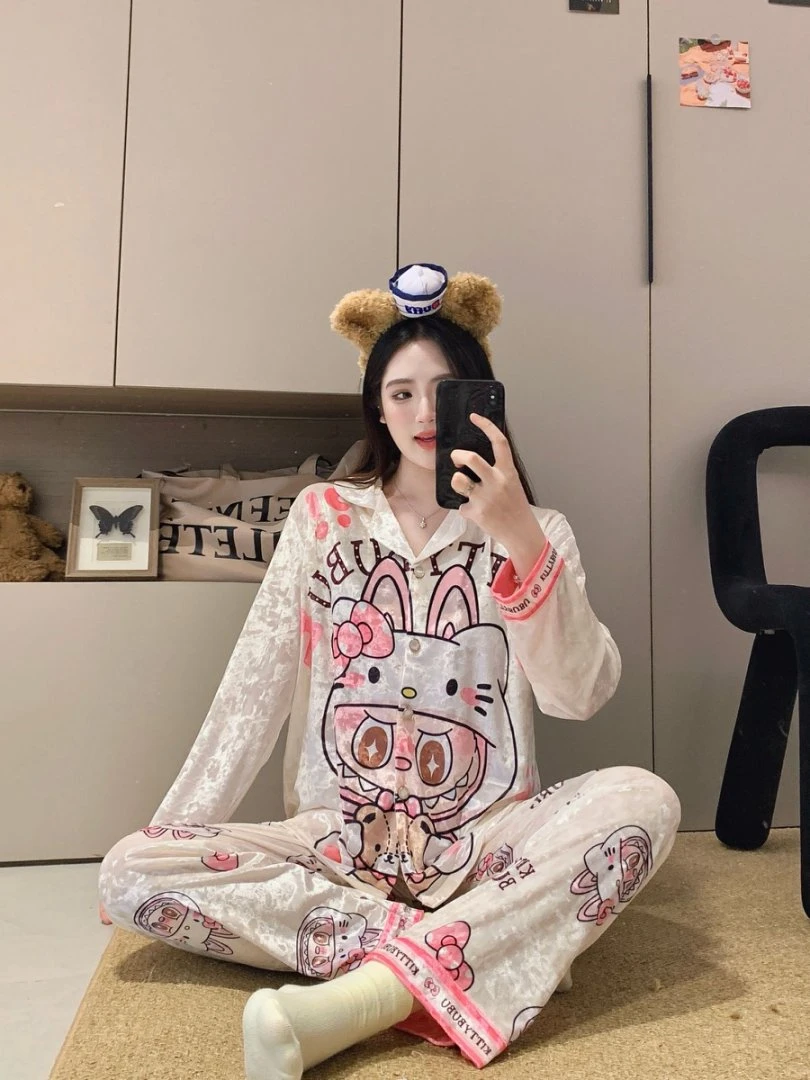 【布布】秋冬季卡通可爱风金钻绒长袖长裤甜美女士家居服睡衣