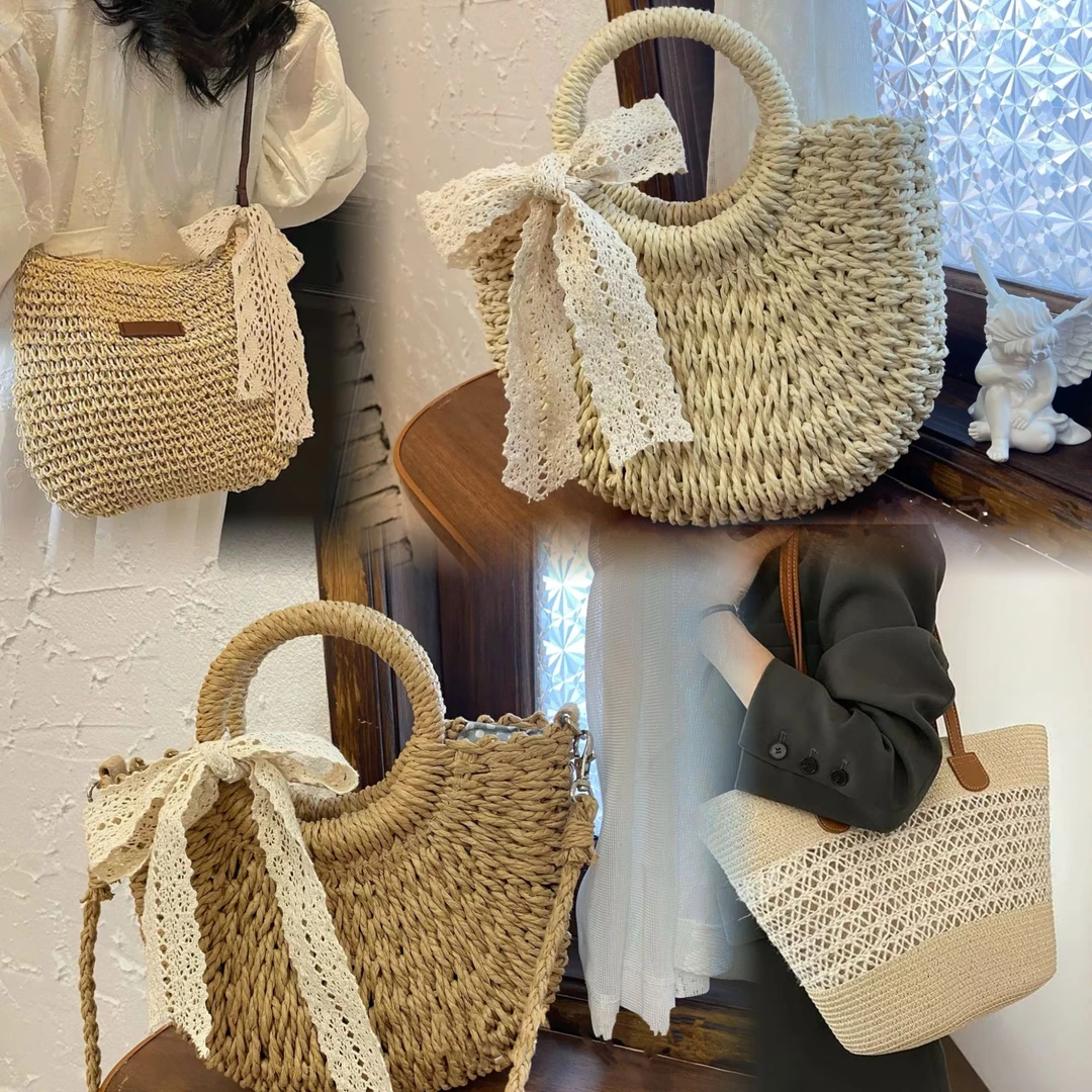 编织高颜值沙滩度草编水桶单肩通勤大容量托特海边编织包外出夏季