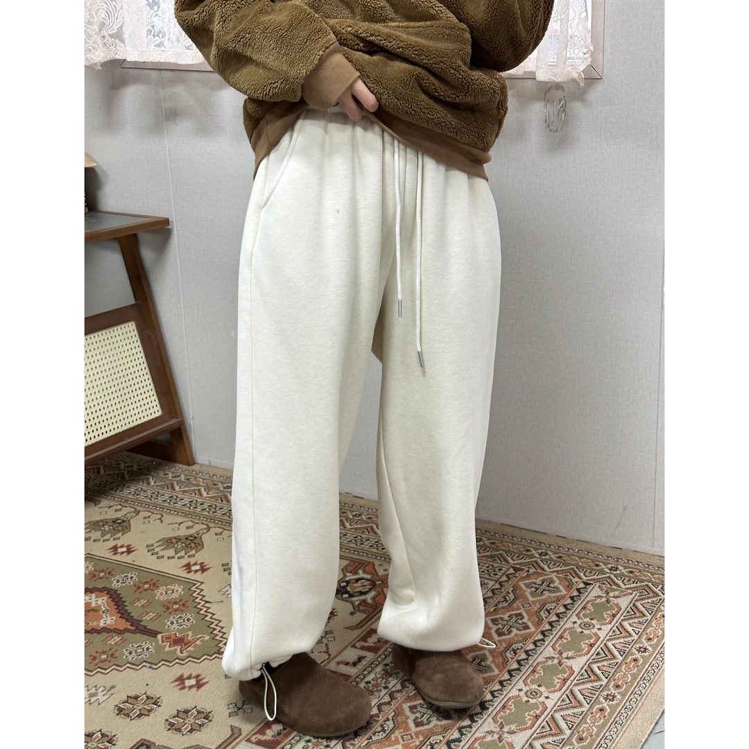 K335   秋冬新款女士休闲百搭宽松松紧腰加厚毛绒直筒休闲裤