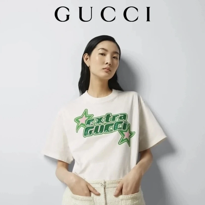 未使用 GUCCI/古驰 古驰拼色1921字母夏款印花短袖女装休闲女款