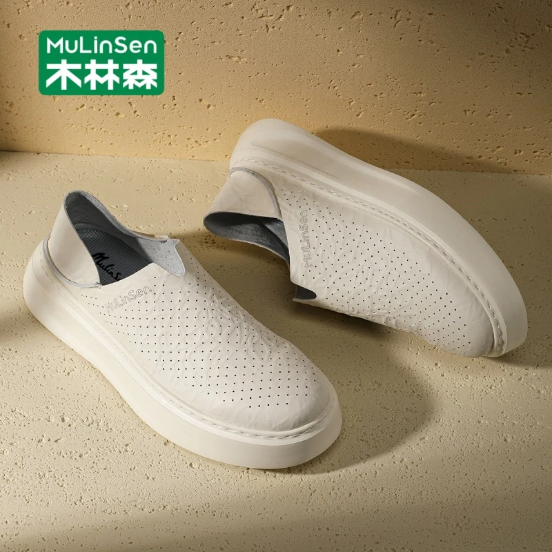 木林森豆豆鞋2025春秋新款男士休闲板鞋厚底工作懒人一脚蹬小白鞋