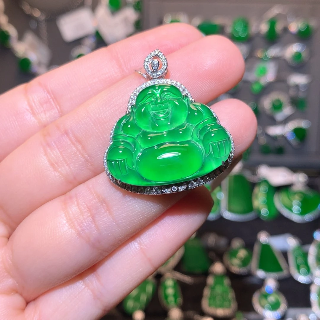 翡翠颈饰18K金镶嵌佛公