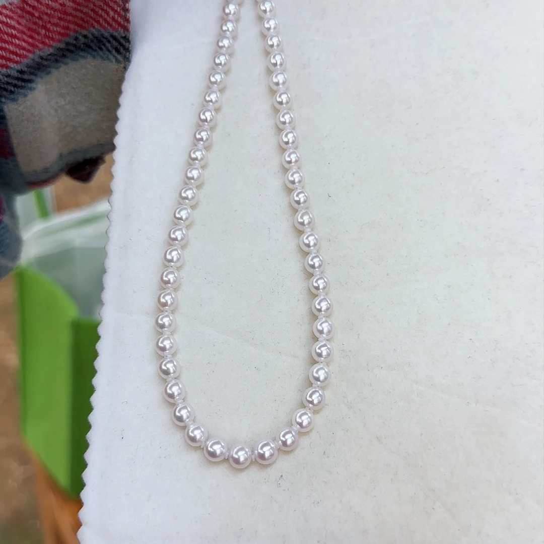 淡水珍珠颈饰银S925镶嵌6-7无核极光镜面无核炫彩白亮无暇