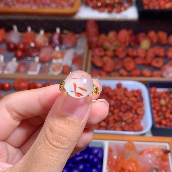 南红玛瑙未镶嵌南红飘花戒指