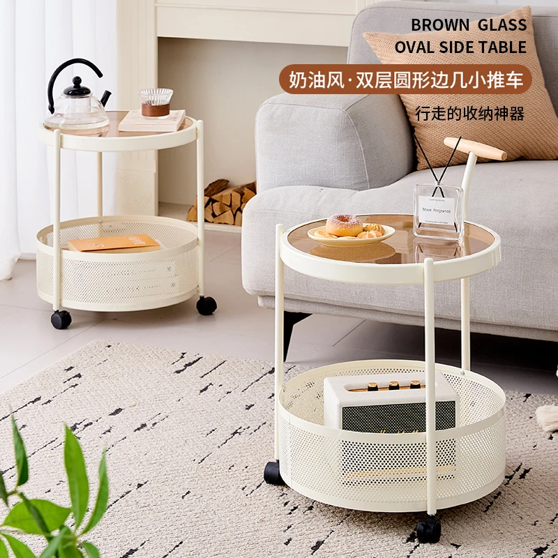 奶油风可移动边几客厅玻璃小推车网红简约小茶几小户型卧室床边桌