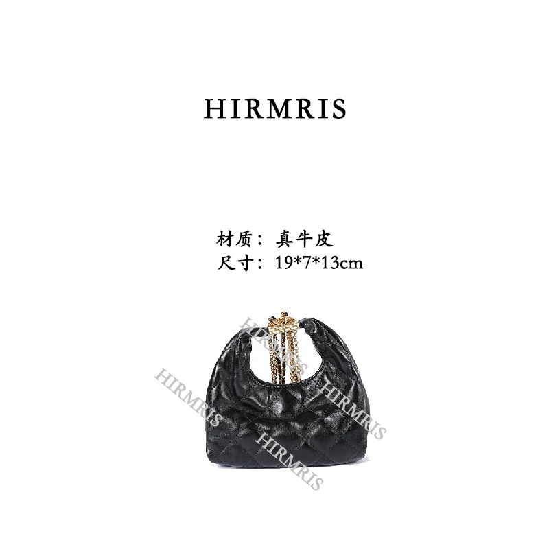 HIRMRIS手工真皮包550357-黑 hb 小双链条香黑色迷你