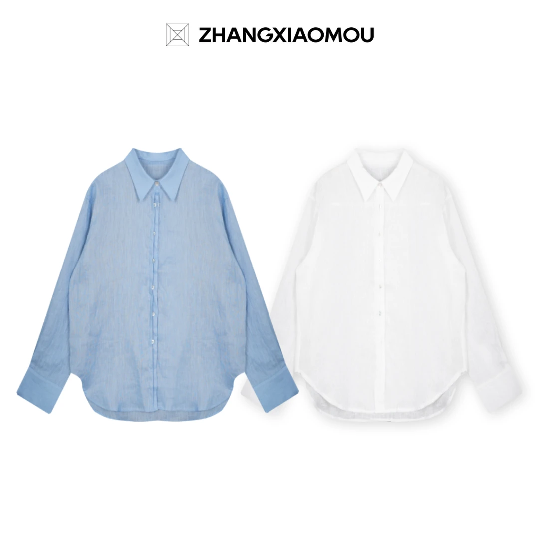夏季100亚麻老钱风高智感通勤纯色简约翻领衬衫 1351