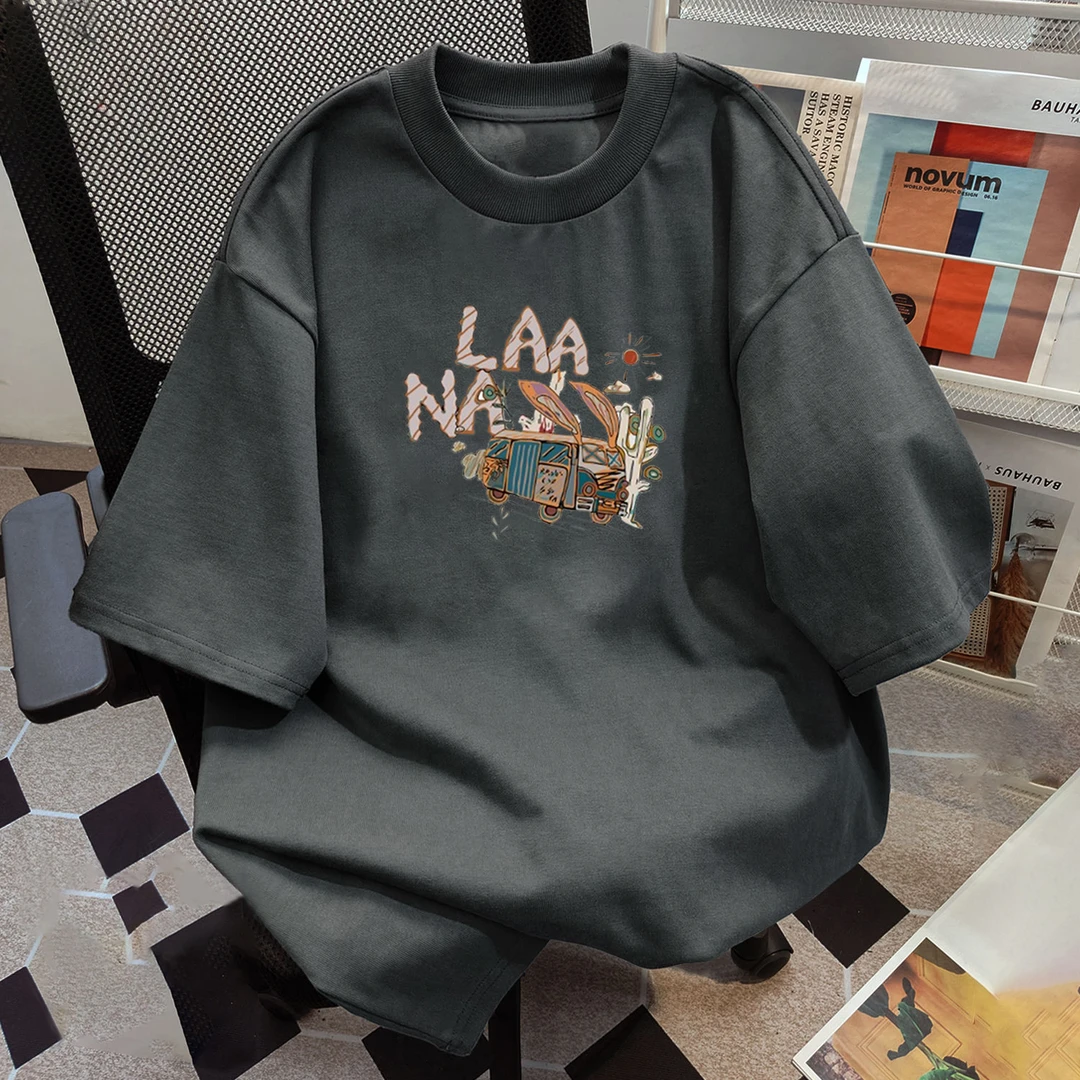 美式T恤女夏季纯棉2025年新款夏天圆领短袖减龄宽松印花学生上衣