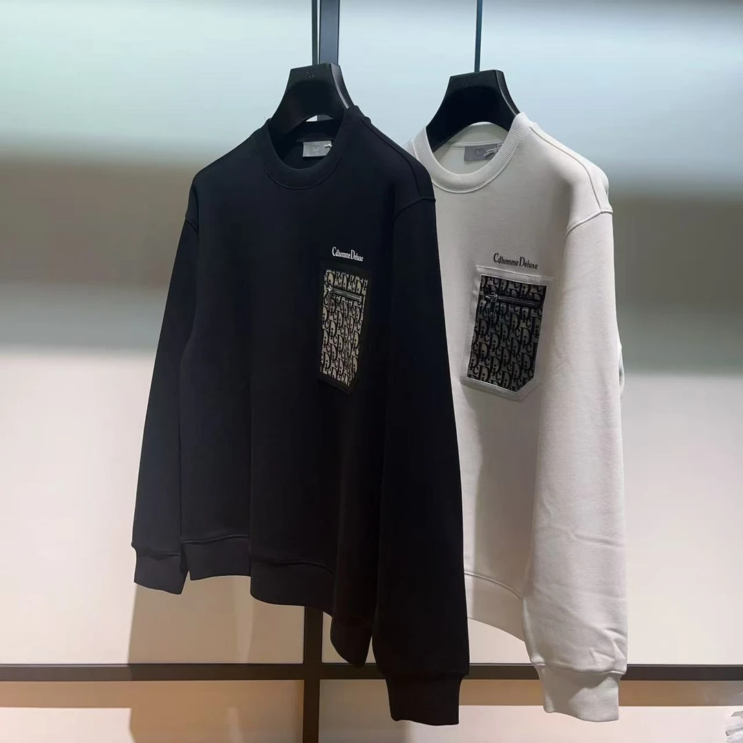 CD25秋冬男士老花小口袋男士圆领套头卫衣时尚休闲百搭