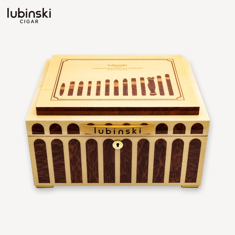 LUBINSKI鲁宾斯基高端雪茄保湿盒双木拼花钢琴烤漆雪松木醇化烟箱