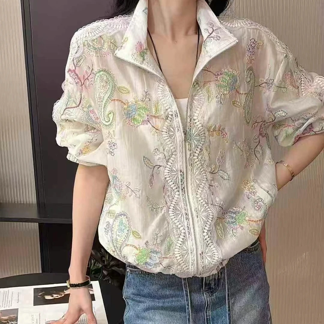 新中式防真丝欧根纱刺绣薄款防晒开衫夏季宽松外套