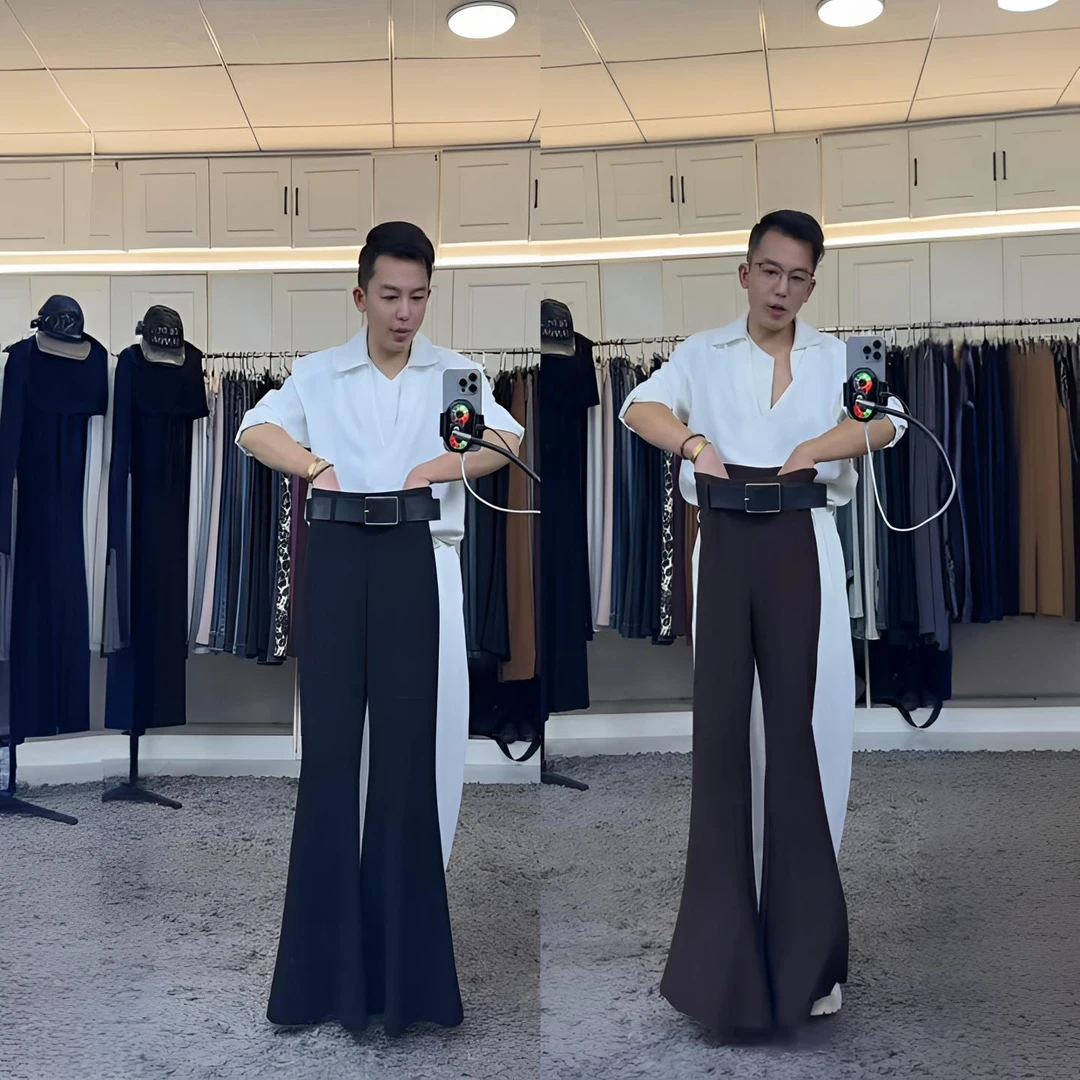 燕龙服饰16613西装微喇裤女浅秋高腰显瘦作弊神器修身喇叭裤