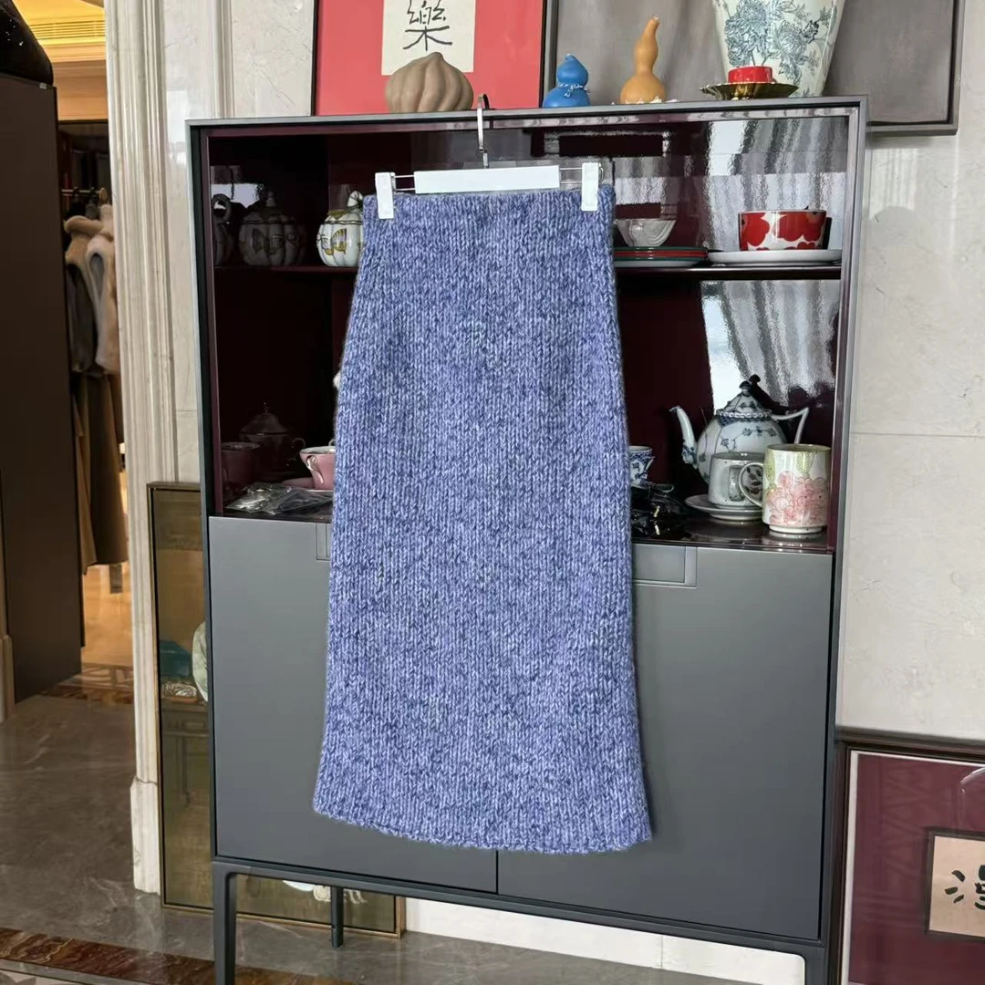 MYL 2025秋冬新品羊绒针织半身裙直筒花纱紫色针织半裙