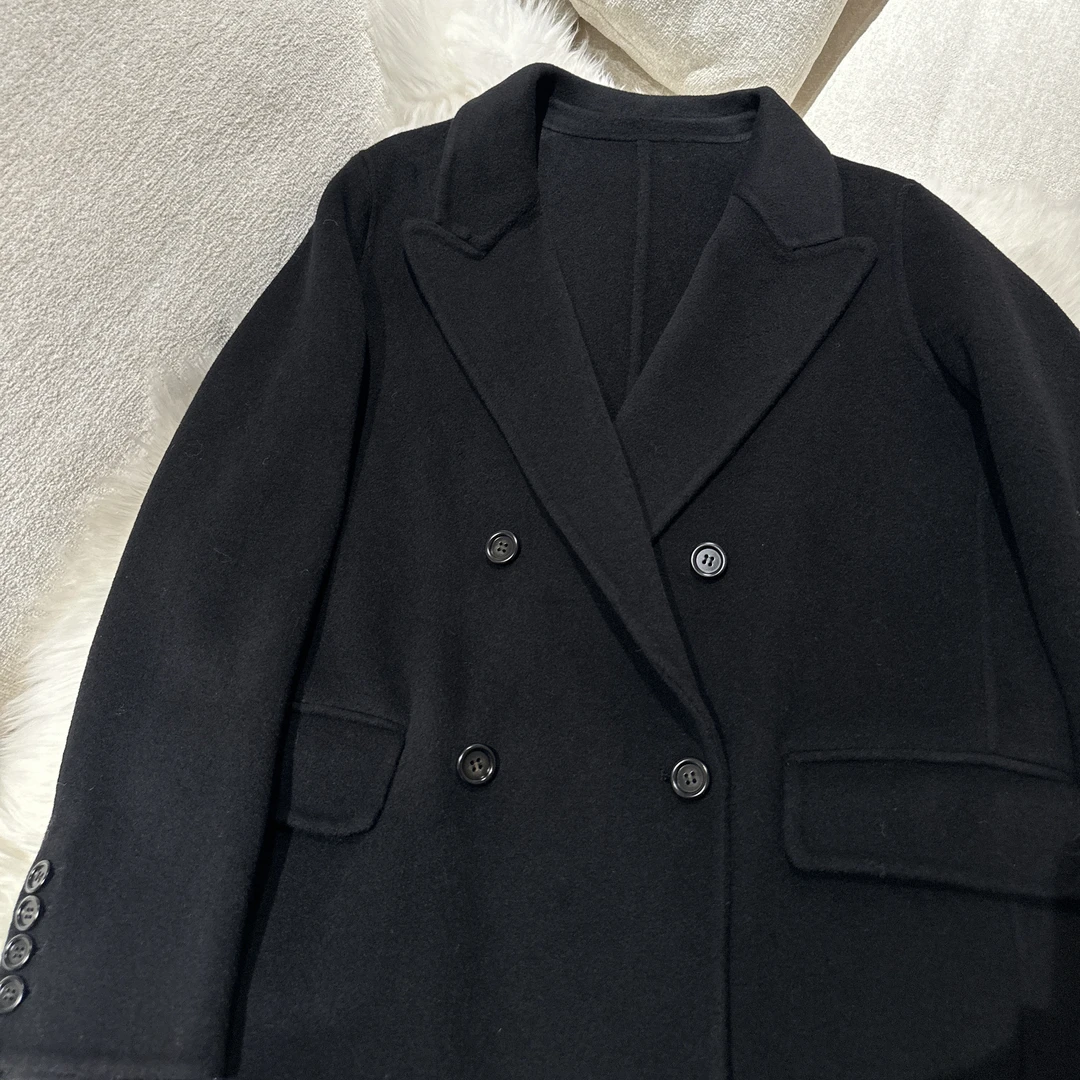 【德尔曼大衣】黑色 MUAN定制800克英伦长袖大衣外套上衣女LF-2308