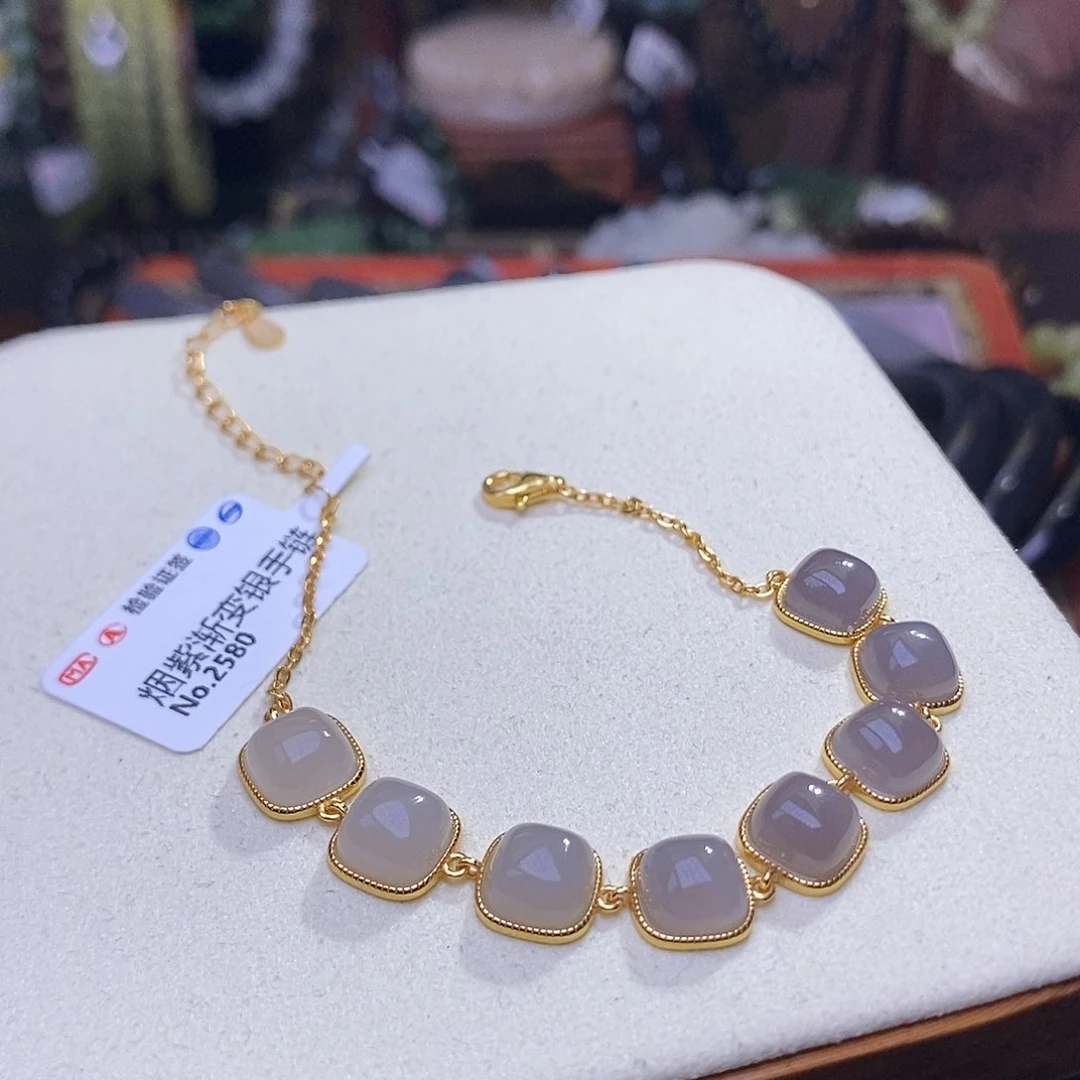 和田玉未镶嵌颈饰冰烟紫方糖手链银