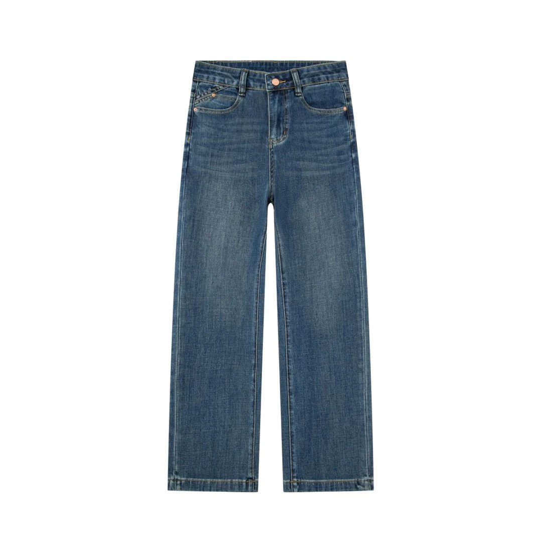 秋冬新款四面弹复古蓝高腰窄版直筒裤女小个子微胖显瘦显高软牛仔