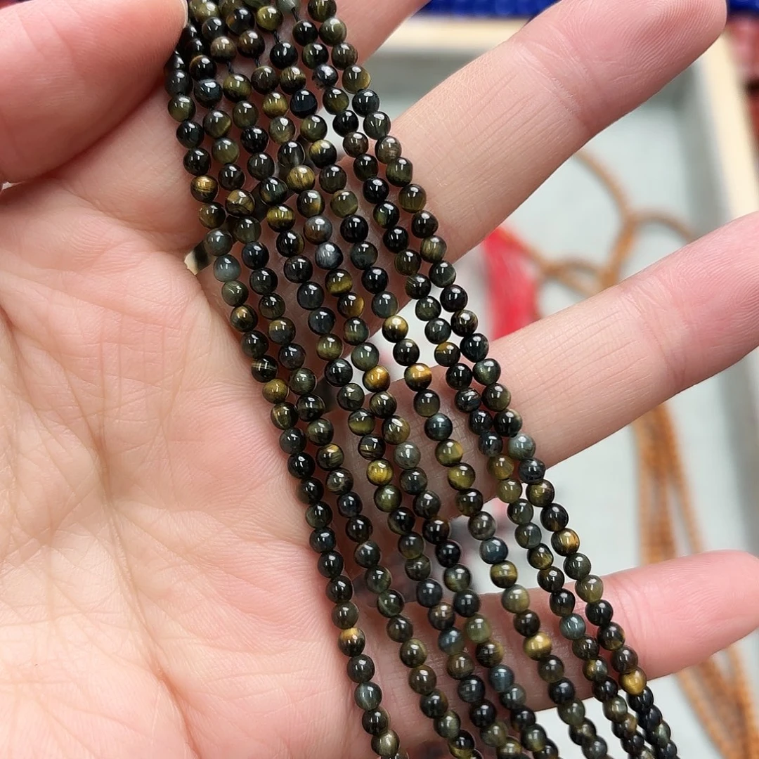 玛瑙/玉髓未镶嵌珠宝半成品卡3黄蓝虎圆珠一条