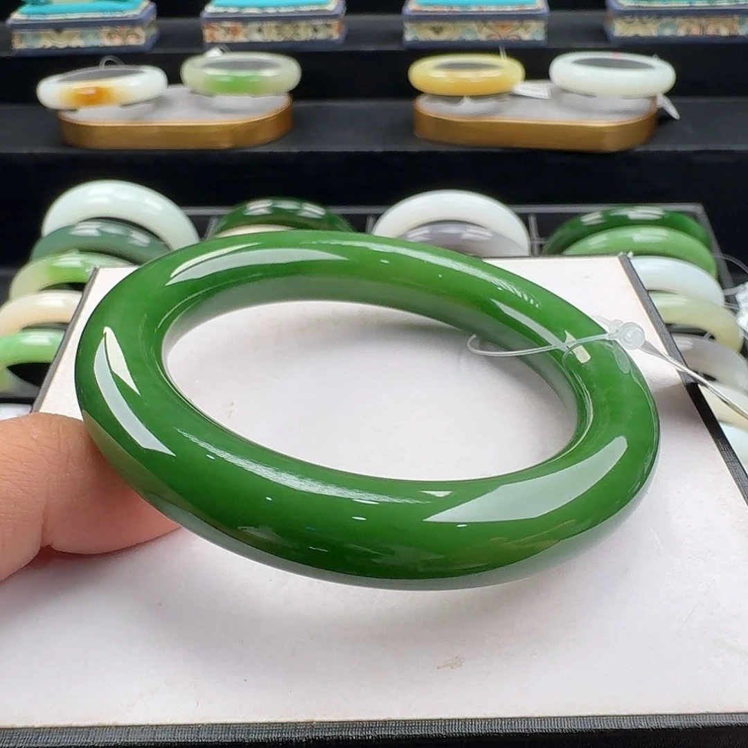 和田玉手镯未镶嵌54.3辣阳绿胖圆