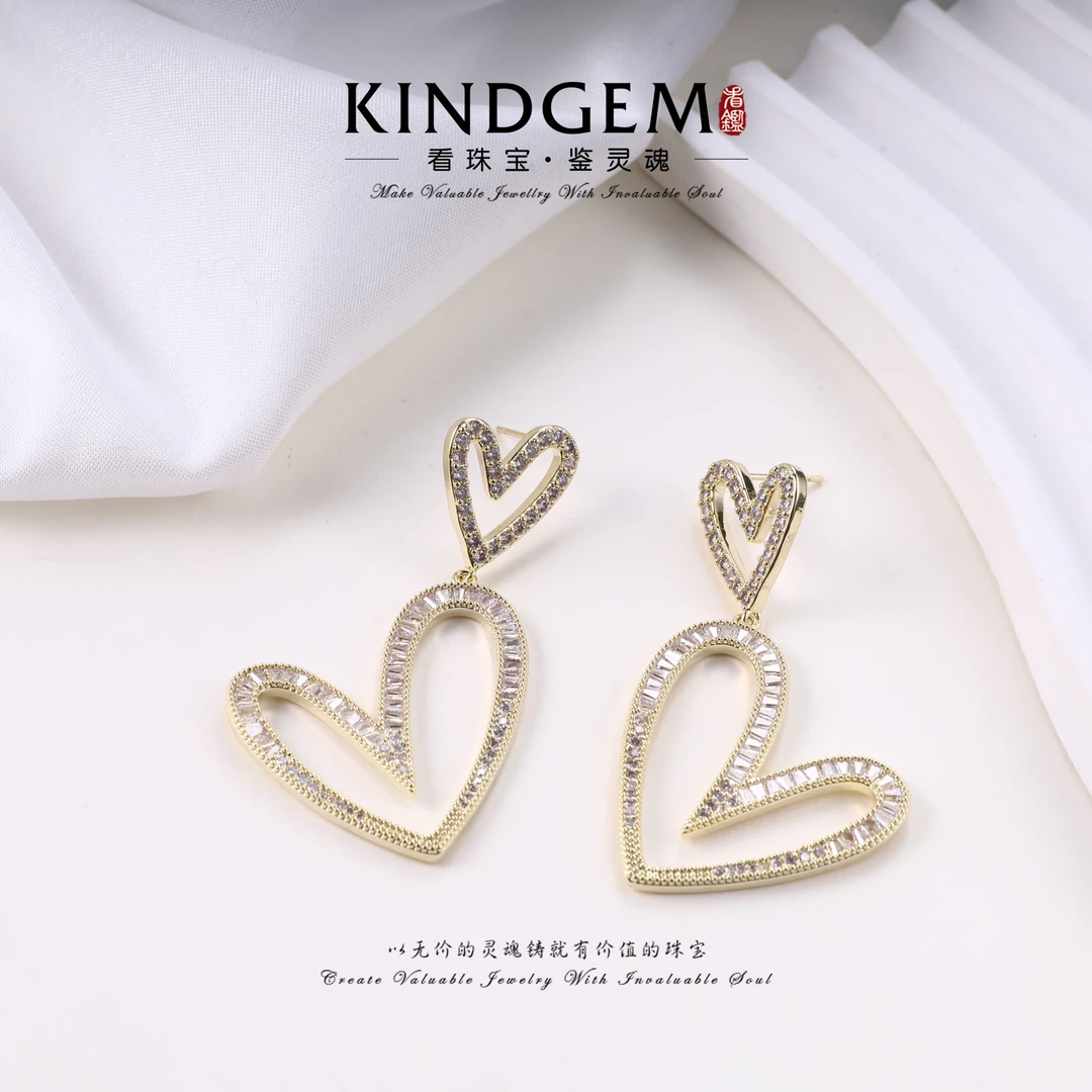 铜合金锆石耳饰 KindGem 个性金色气质优雅镶嵌耳饰C-34655