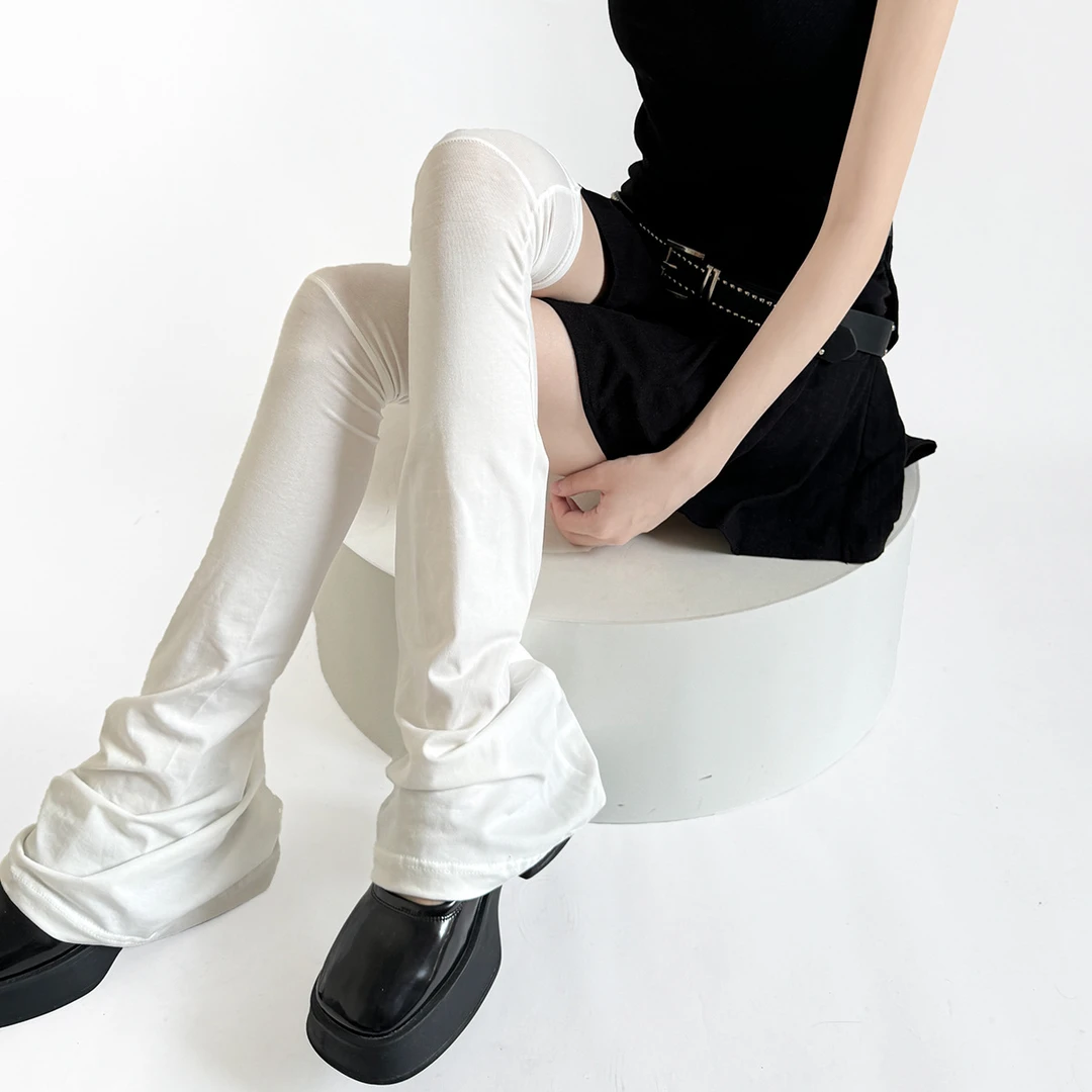 加长过膝jk袜子春秋微压长筒袜套黑色拼接喇叭腿套女堆堆薄款显瘦