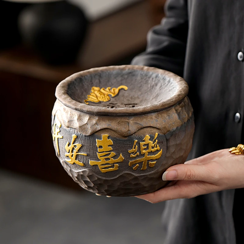 物姿老岩泥建水茶洗陶瓷带过滤笔洗茶渣缸大容量带盖水盂茶具配件