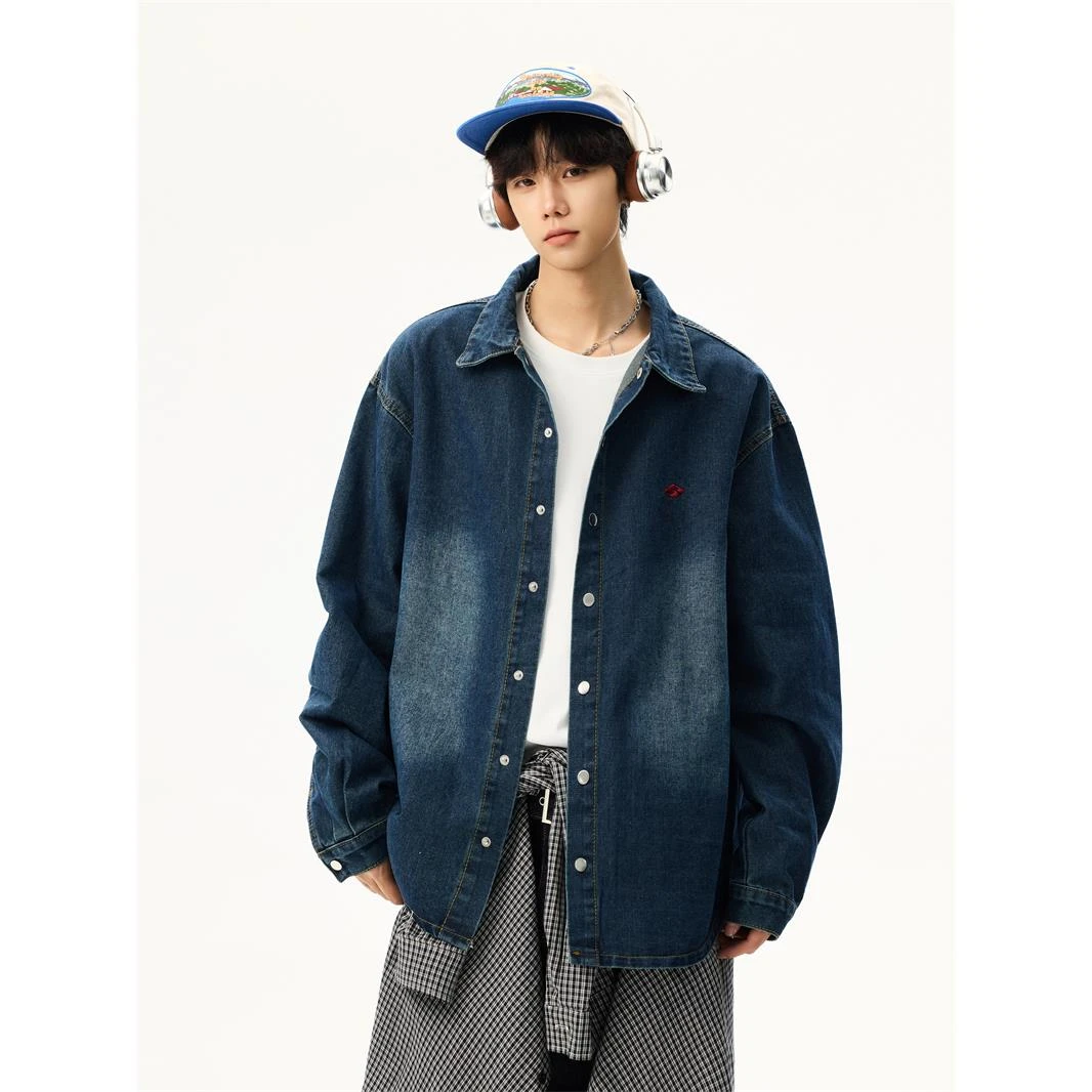 【TQUX官方正品】美式复古水洗牛仔外套男秋季高街百搭宽松翻领夹