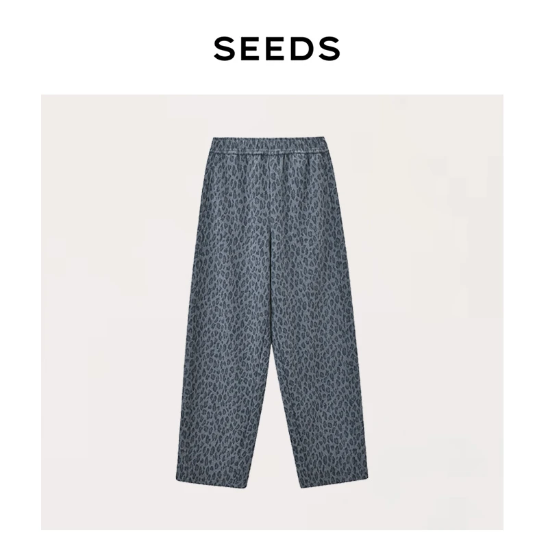 【新野之风】SEEDS 醋酸羊毛混纺时髦复古美式豹纹阔腿厚款直筒裤