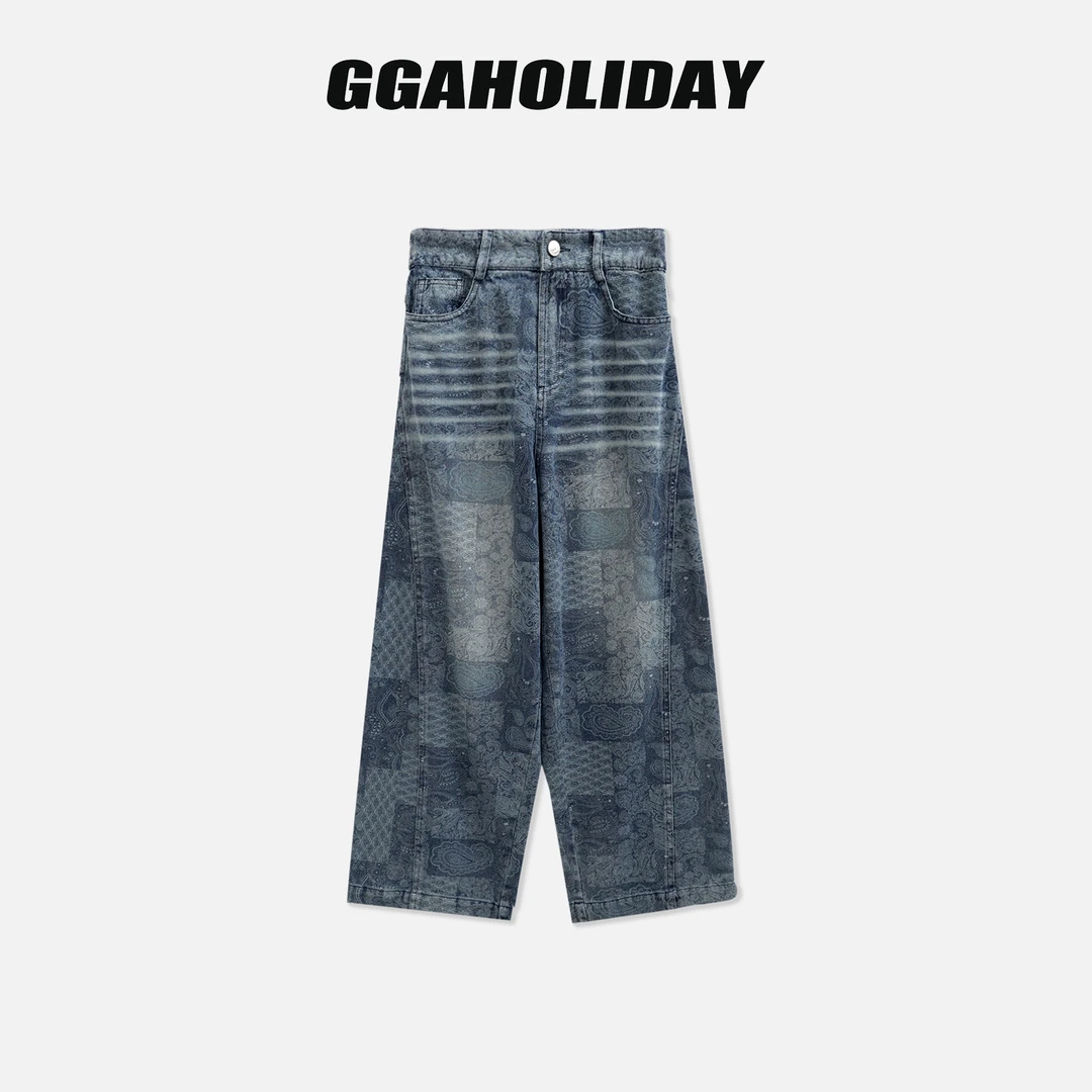 【上新】GGAHOLIDAY秋季时尚宽松百搭裤松紧腰阔腿牛仔长裤-153239