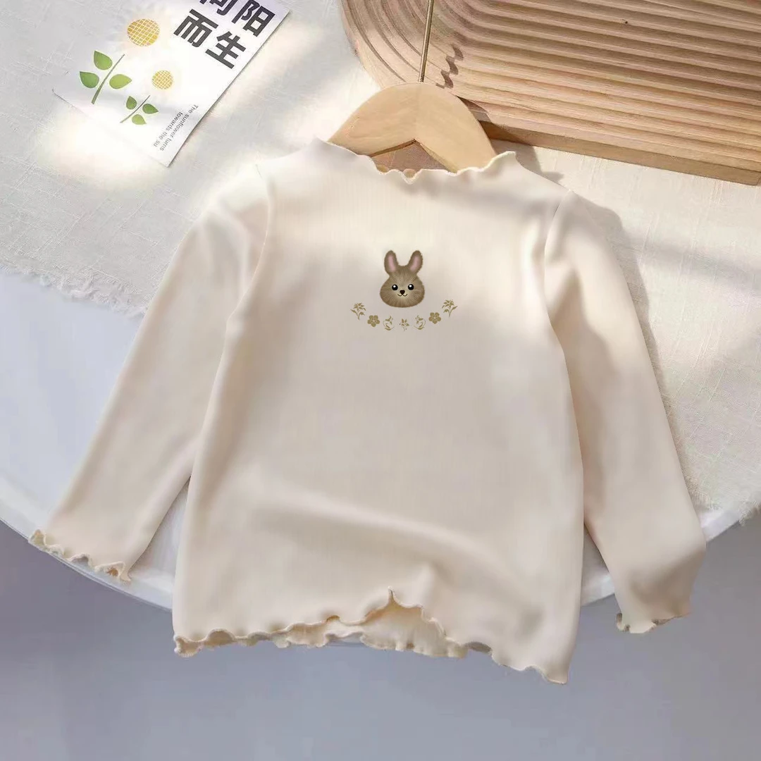 女童T恤长袖春秋款卡通小兔新中式可爱女孩百搭打底衫儿童秋上衣