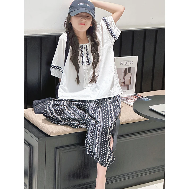 K29095孙小美波西米亚度假风女童短袖套装2025夏装儿童两件套